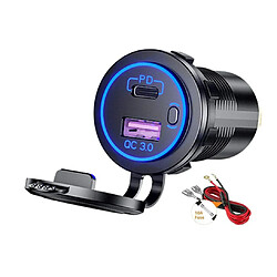 Chrono Chargeur de voiture USB de type C PD et chargeur rapide QC 3.0 Prise de courant pour voiture 12V/24V avec interrupteur marche/arrêt et alimentation étanche (Noir)