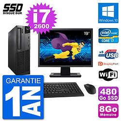 PC Lenovo M92p SFF Ecran 19" Intel i7-2600 RAM 8Go SSD 480Go Windows 10 Wifi - Occasion