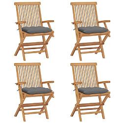 vidaXL Chaises de jardin et coussins gris lot de 4 Bois de teck massif 