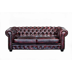 Vente-Unique Canapé chesterfield 3 places BRENTON 100% cuir de buffle - Bordeaux 