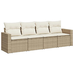 vidaXL Salon de jardin avec coussins 4 pcs beige résine tressée