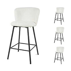 Mes Lot de 4 chaises de bar 50x53x93 cm en tissu bouclette blanc - CAIPY 