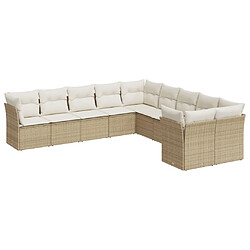 vidaXL Salon de jardin avec coussins 10 pcs beige résine tressée