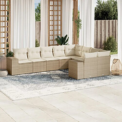 vidaXL Salon de jardin avec coussins 9 pcs beige résine tressée 