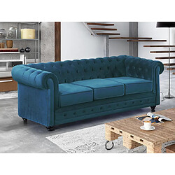 Vente-Unique Canapé 3 places CHESTERFIELD - Velours bleu canard 