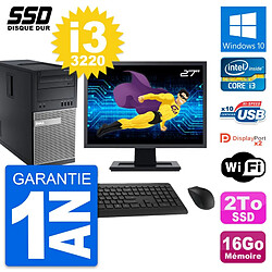 PC Tour Dell 9010 Ecran 27" Intel Core i3-3220 RAM 16Go SSD 2To Windows 10 Wifi - Occasion