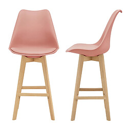 Helloshop26 Lot de 2 tabourets de bar siège avec dossier et repose-pied hêtre 105 cm rose 03_0002782 