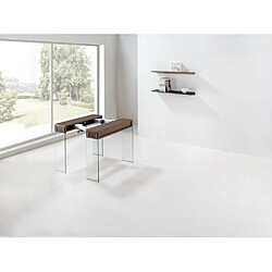 Avis Inside 75 Table console extensible 45 à 225 cm STEF 8 couverts piétement verre clair plateau noyer