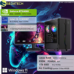 Sedatech Pack PC Gamer • Intel i9-11900KF • RTX4060 • 32 Go RAM • 1To SSD M.2 • Windows 11 • Moniteur 27"