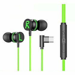 Casque Filaire De Jeu Coude Jack Écouteur Canal Gauche Droit Écouteurs Intra-Auriculaires Vert Fluorescent Type-C 