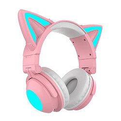 Universal Boucles d'oreilles de chat de casque de jeu autour du son RVB LED élimination du bruit de lumière 5.0 Bluetooth (rose) 