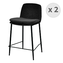 Moloo NOLAN - Chaise de bar tissu chenillé Noir et métal noir mat (x2)