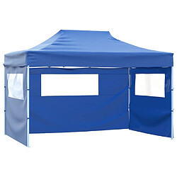 vidaXL Tente de réception pliable avec 3 parois 3x4 m Acier Bleu