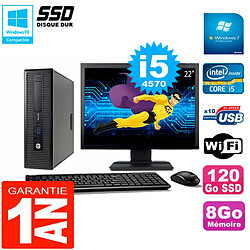 PC HP EliteDesk 800 G1 SFF Ecran 22" Core I5-4570 8Go Disque 120 Go SSD Wifi W7 - Occasion