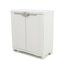 Pegane Armoire basse 2 portes intérieur/extérieur coloris beige - Longueur 90 x Profondeur 45 x Hauteur 100 cm 