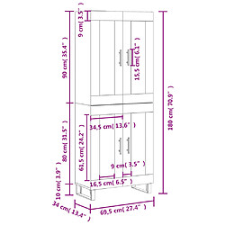 vidaXL Buffet haut Blanc 69,5x34x180 cm Bois d'ingénierie pas cher