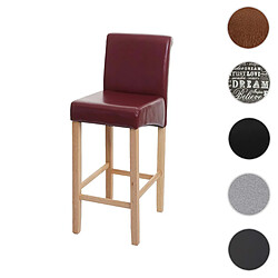 Mendler Tabouret de bar HWC-C33, chaise de bar tabouret de comptoir, bois ~ rouge-brun, pieds clairs, similicuir