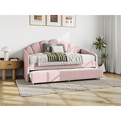 Vente-Unique Lit gigogne coquillage 2 x 90 x 190 cm - Velours - Rose + Matelas - ELUSIA