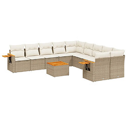 vidaXL Salon de jardin 11 pcs avec coussins beige résine tressée