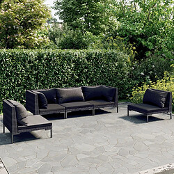 vidaXL Salon de jardin 5 pcs avec coussins Résine tressée Gris foncé