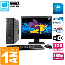 PC HP EliteDesk 800 G1 SFF Ecran 22" Intel G3220 16Go Disque 120 Go SSD Wifi W7 · Occasion 