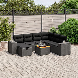 Maison Chic Ensemble Tables et chaises d'extérieur 8 pcs avec coussins,Salon de jardin noir résine tressée -GKD703043