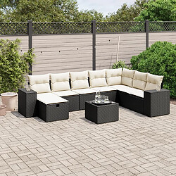 Maison Chic Ensemble Tables et chaises d'extérieur 9 pcs avec coussins,Salon de jardin noir résine tressée -GKD116235