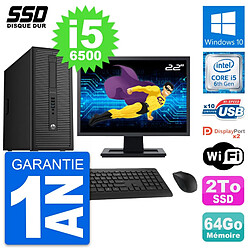 PC Tour HP EliteDesk 800 G2 Ecran 22" i5-6500 RAM 64Go SSD 2To Windows 10 Wifi - Occasion