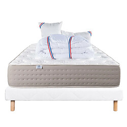 LUXURY LITERIE Ensemble matelas Dreamlux 140x190 cm + sommier blanc ep 13cm + 2 oreillers + couette pas cher