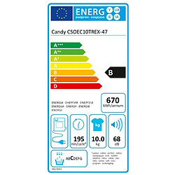 Sèche-linge à condensation 60cm 10kg b blanc - CSOEC10TREX-47 - CANDY