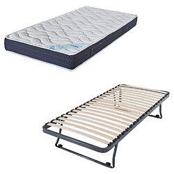 Ebac Sommier gigogne + matelas Melior - 80x190 - Mousse - 20 lattes bois - Gain de place