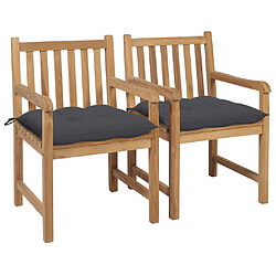 vidaXL Chaises de jardin lot de 2 et coussins anthracite Bois de teck 