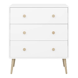 Pegane Commode pour enfant en bois coloris Blanc et naturel - Longueur 81,10 x profondeur 39,60 x hauteur 92,40 cm