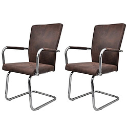 vidaXL Chaises à manger cantilever lot de 2 marron tissu cuir