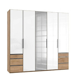 Inside 75 Armoire rangement LISEA 5 portes 6 tiroirs verre blanc 250 x 236 cm HT 