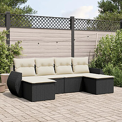 vidaXL Salon de jardin 6 pcs avec coussins noir résine tressée