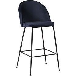 House Nordic Tabouret de Bar au Dos Matelassé en Velours Bleu avec Piétement en Acier Noir LAUSANNE