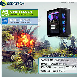 Sedatech PC Gamer • Intel i7-12700KF • RTX3070 • 64Go DDR5 • 1To SSD M.2 • 3To HDD • sans OS