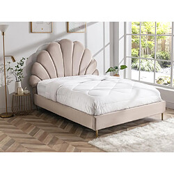 Vente-Unique Lit coquillage 140 x 190 cm - Velours - Beige + Matelas - LIVAYA