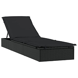 Helloshop26 Transat chaise longue bain de soleil lit de jardin terrasse meuble d'extérieur avec coussin noir 201x55x62 cm résine tressée 02_0012497