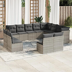 vidaXL Salon de jardin avec coussins 12 pcs gris clair résine tressée