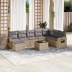 vidaXL Salon de jardin avec coussins 9 pcs beige résine tressée 