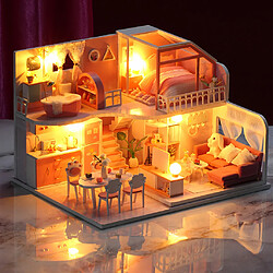 Kit Miniature De Maison De Poupée En Bois Bricolage Avec Meubles Et Lumière Pour Enfants Style Cadeau 3