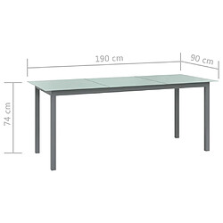 vidaXL Table de jardin Gris clair 190x90x74 cm Aluminium et verre pas cher