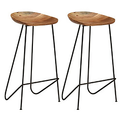 Helloshop26 Lot de deux tabourets de bar design chaise siège bois d'acacia massif 1202088 