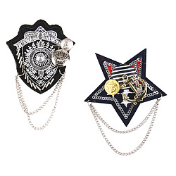 2 Pièces Broches Pin Chaîne Français Hommes Militaire Argent Accessoire Broche de velours