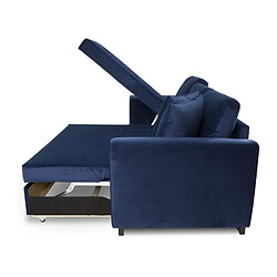 Acheter Canapé d'angle convertible HAMILTON 4 places - Tissu velours bleu - L 245 x P 140 x H 86 - Coffre de rangement