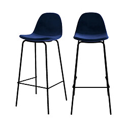 Rendez Vous Deco Chaise de bar Henrik en velours bleu foncé 75 cm (lot de 2) 