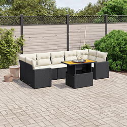 vidaXL Salon de jardin 8 pcs avec coussins noir résine tressée