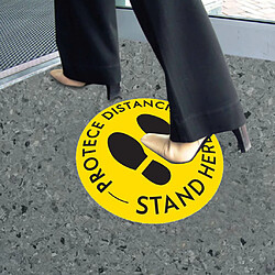 Panneaux De Sol De Distance Sociale En Vinyle Attendez Ici Autocollant Jaune Panneau de distance sociale se tenir ici Sticker